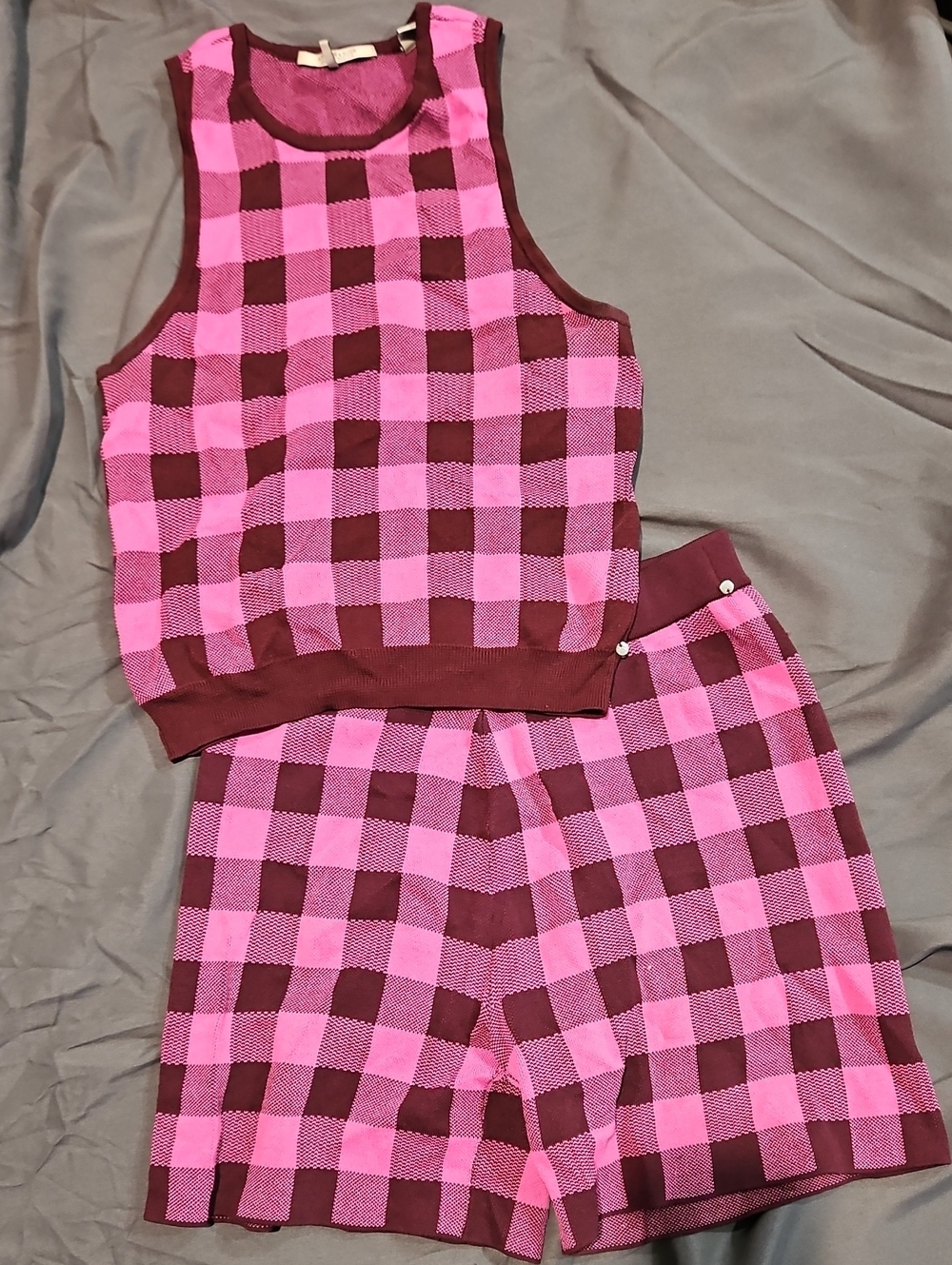Sz S - Scotch & Soda Pink Magenta Knit Checkered Sleeveless  Top and Shorts